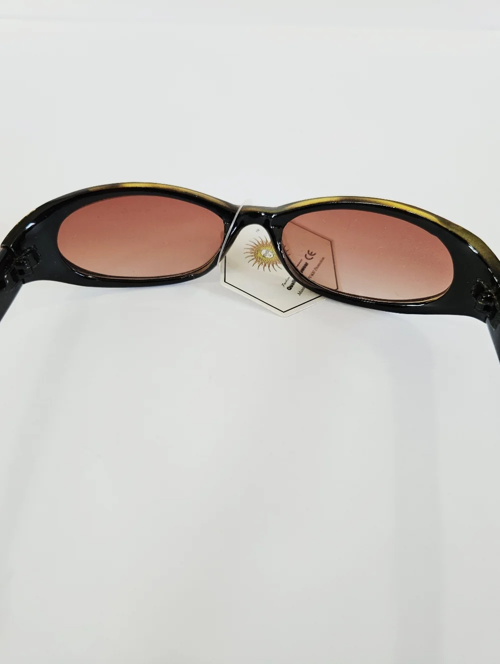 Vintage Deadstock NWT Tortoise Shell Slim Frame Oval Cat Eye Lucite Sunglasses